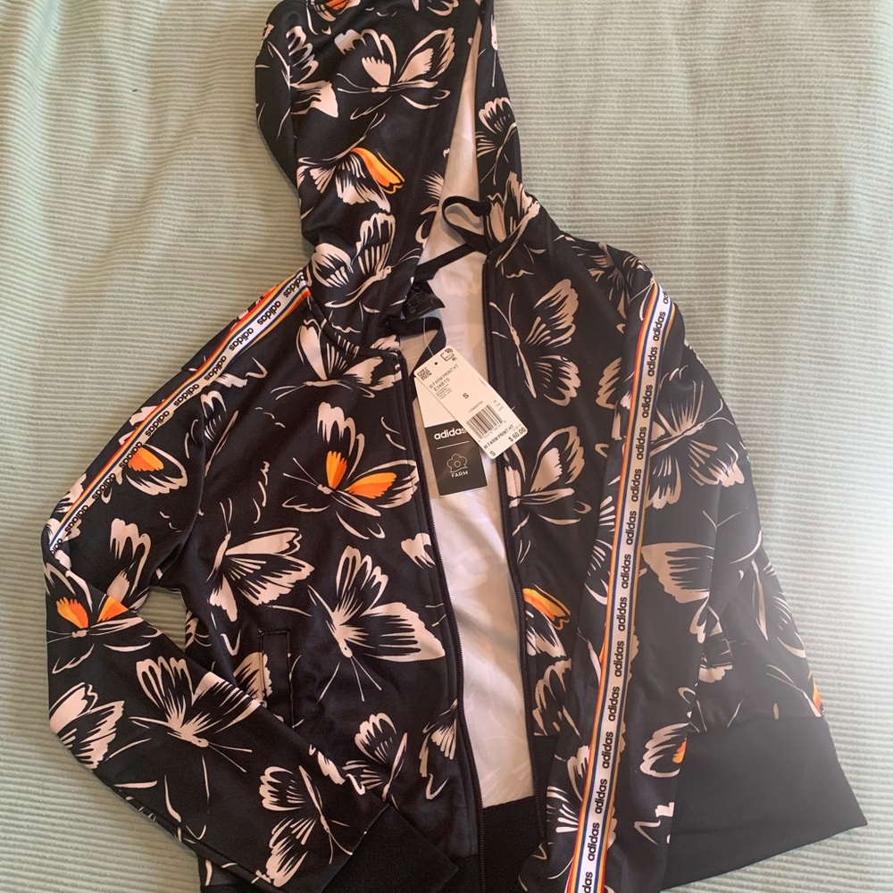 trendy multicolor adidas butterfly zip up hoodie
